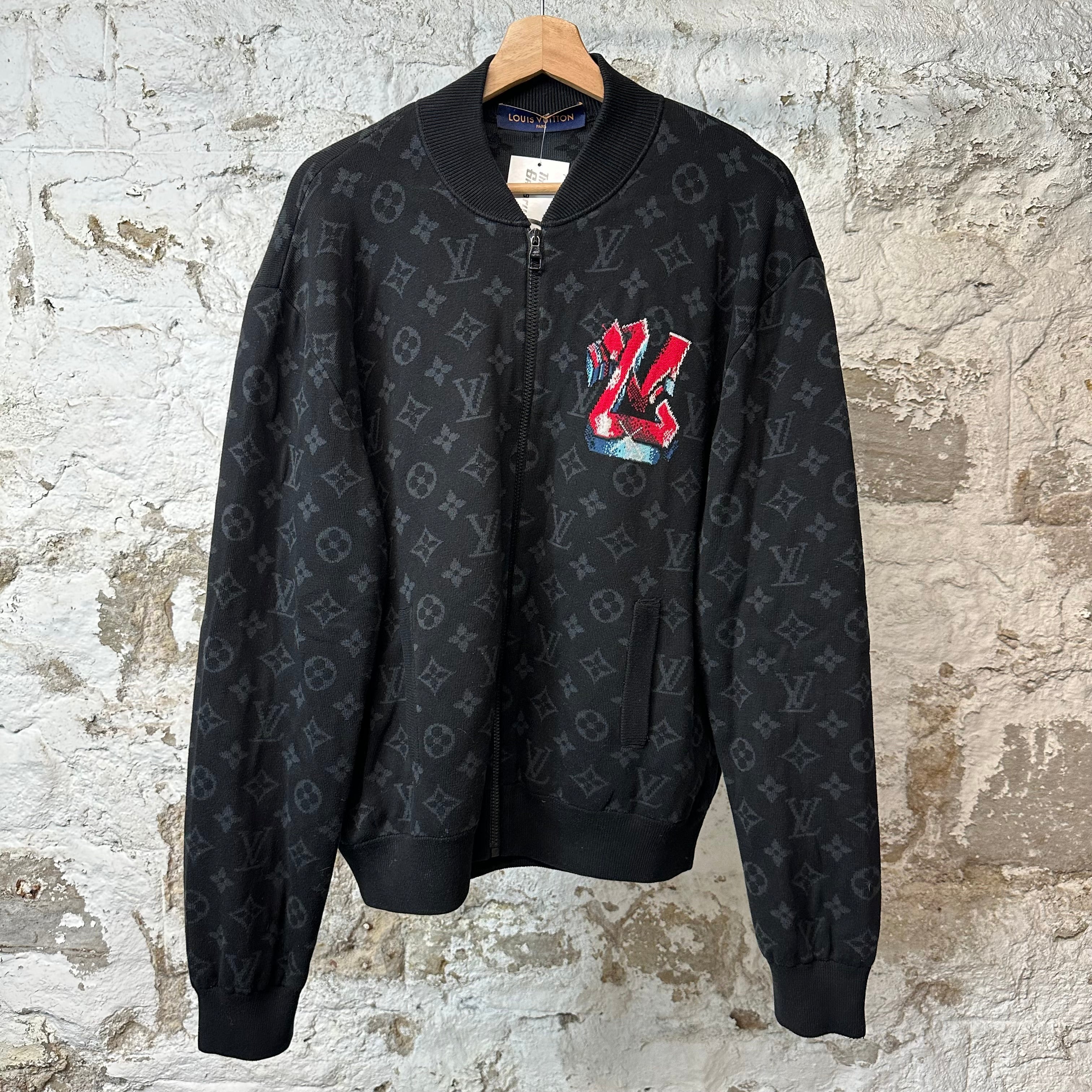 Louis Vuitton Black Monogram Grafitti Zip Up Jacket Sz M