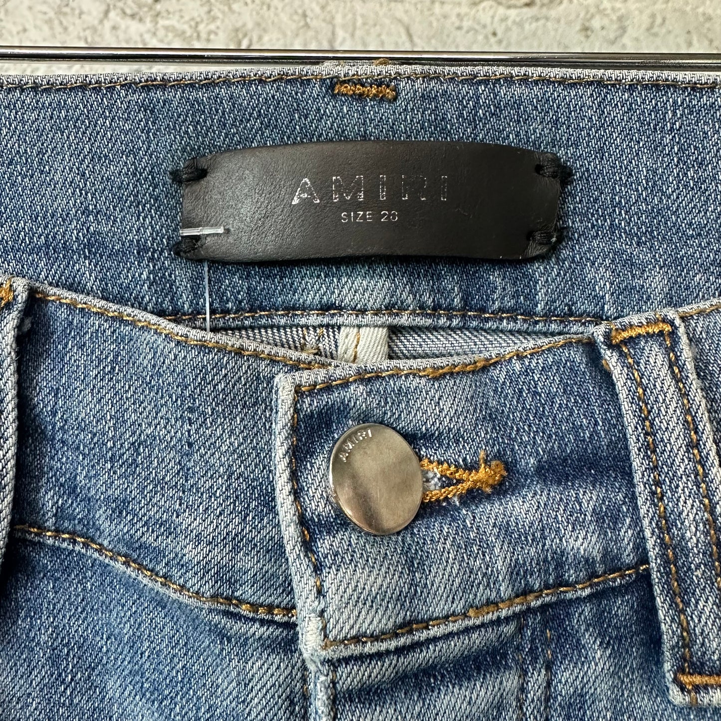 Amiri Knee Hole Plain Blue Denim Jeans Sz 28