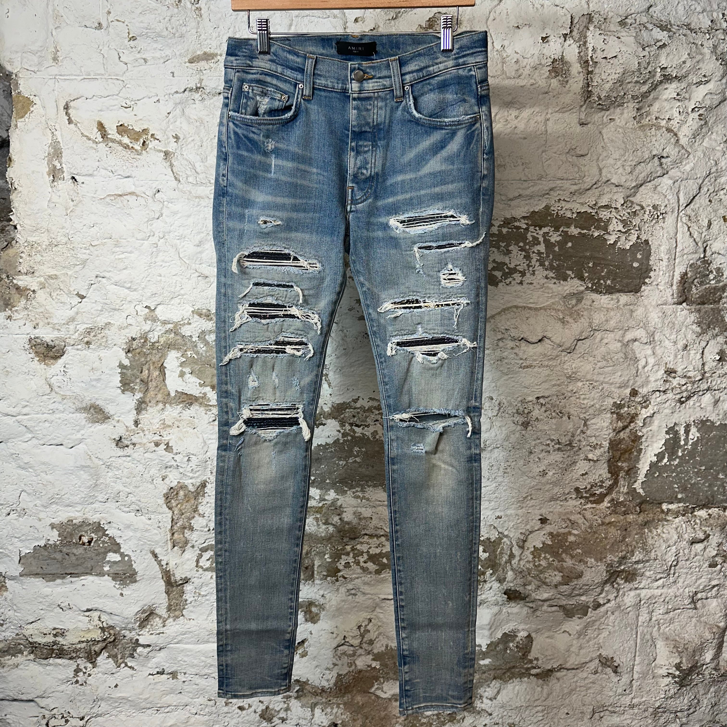 Amiri MX1 Black Multicolor Paisley Blue Denim Jeans Sz 30 – The