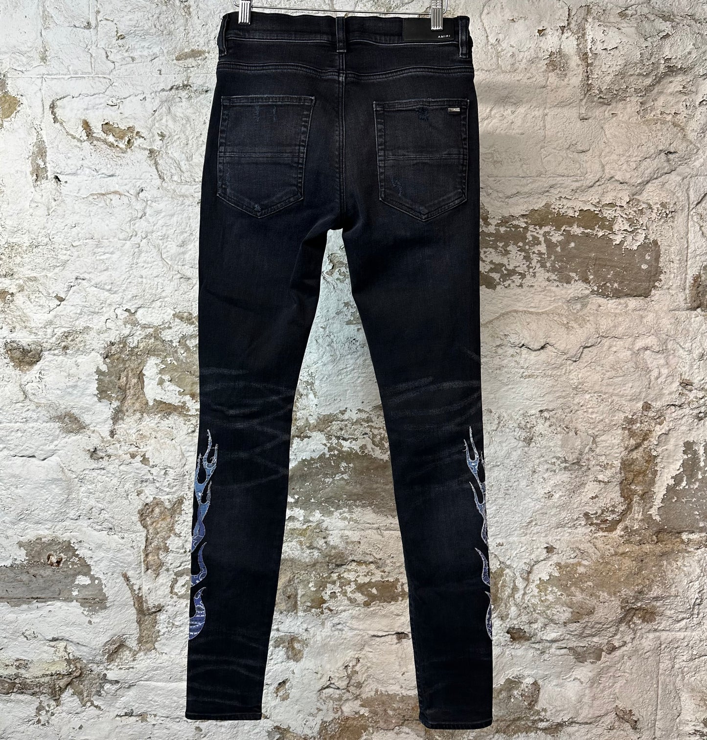 Amiri Blue Paisley Flame Black Denim Jeans Sz 30