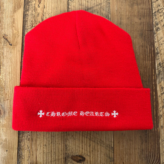 Chrome Hearts White Crosses Red Beanie