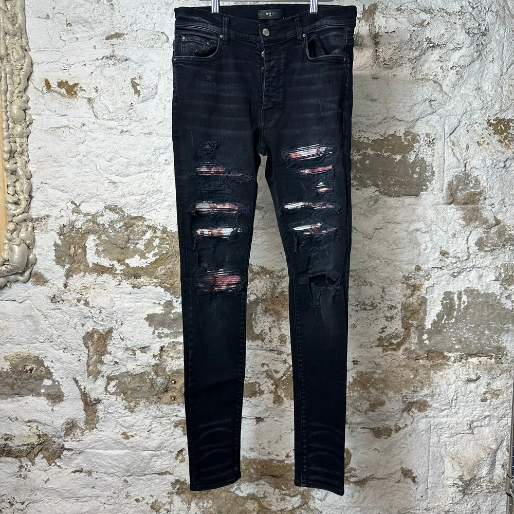Amiri MX1 Red Tie Dye Thrasher Black Denim Jeans Sz 34