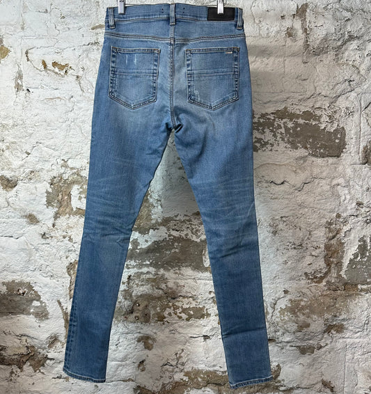 Amiri MX1 Black Leather Blue Denim Jeans Sz 30
