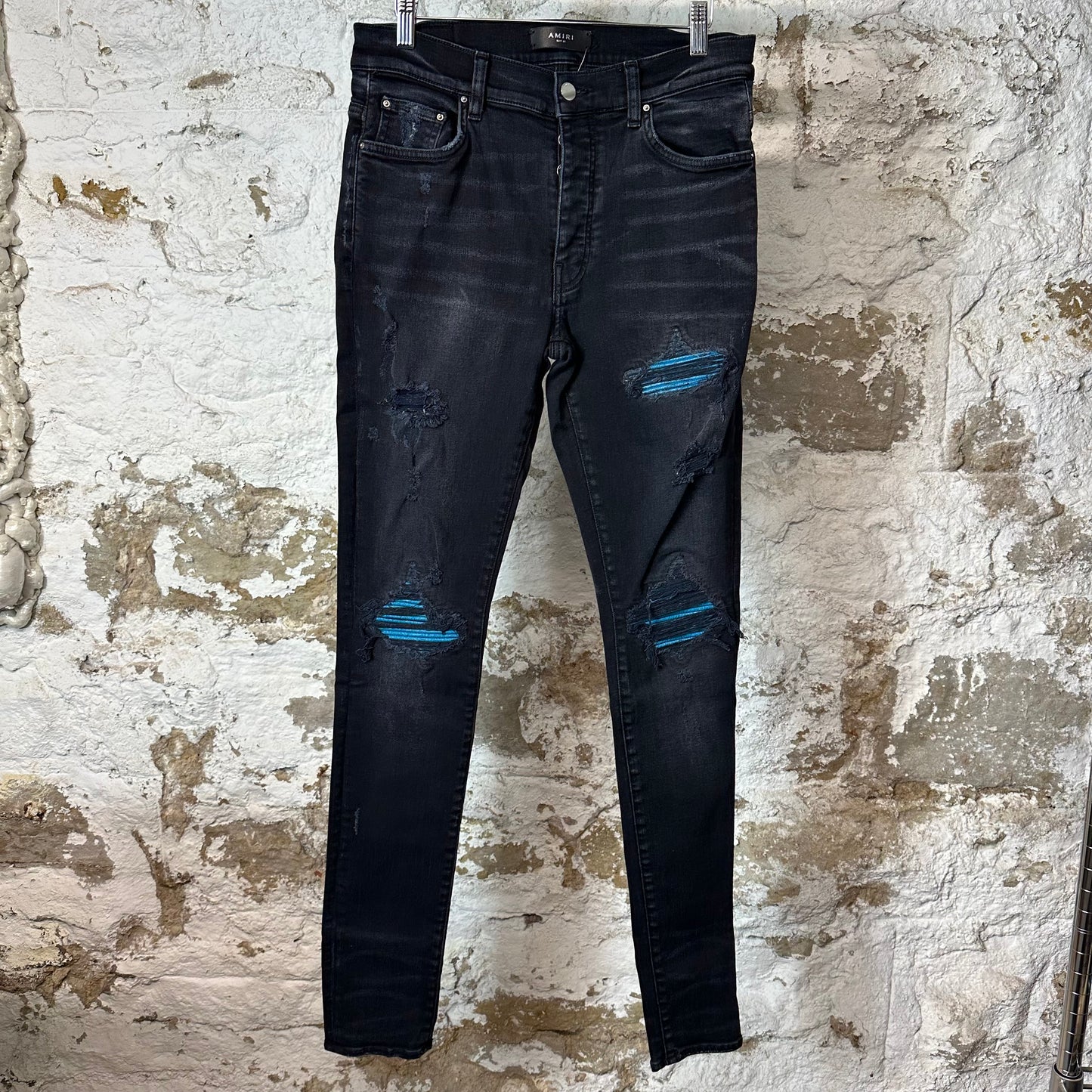Amiri MX1 Cracked Blue Black Denim Jeans Sz 31