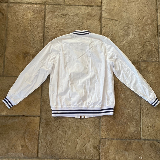 Bape White Navy Logo Varsity Jacket Sz M