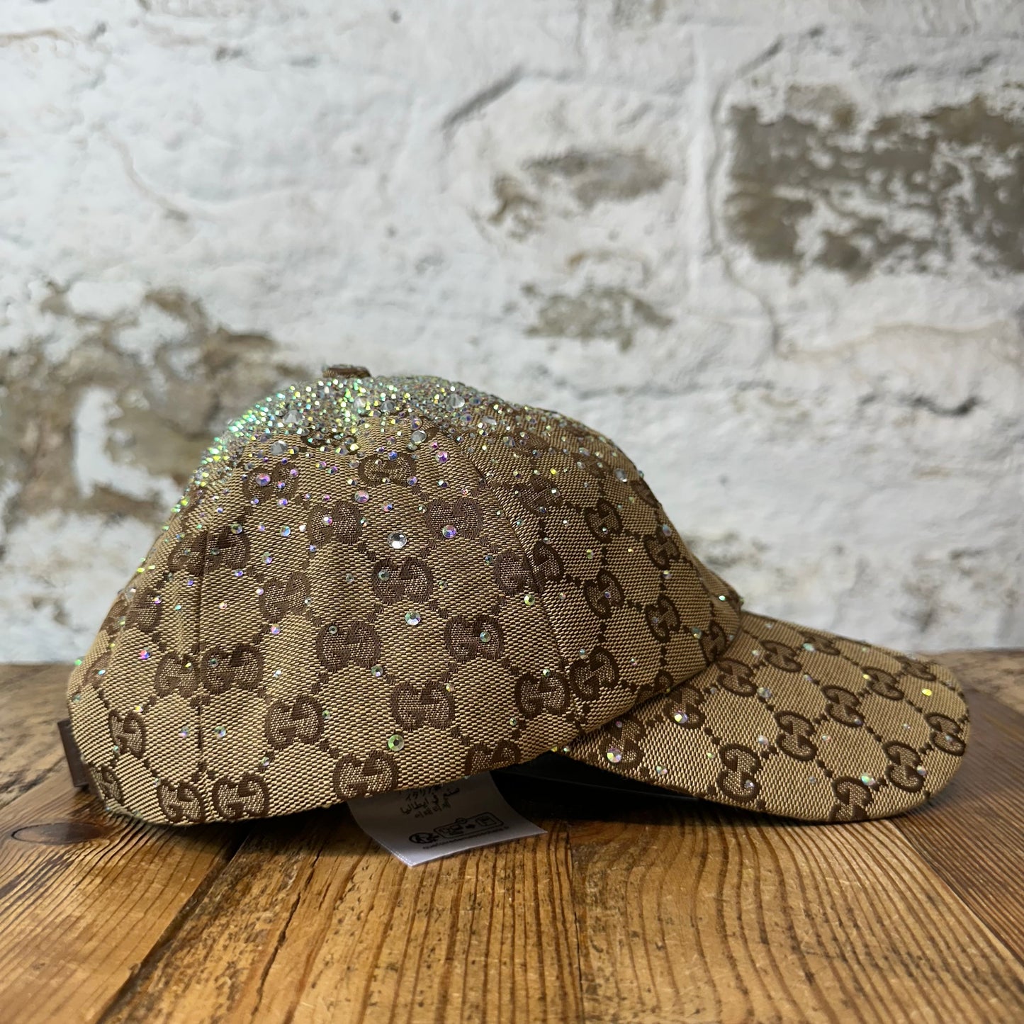 Gucci Beige GG Monogram Crystals Hat Sz M