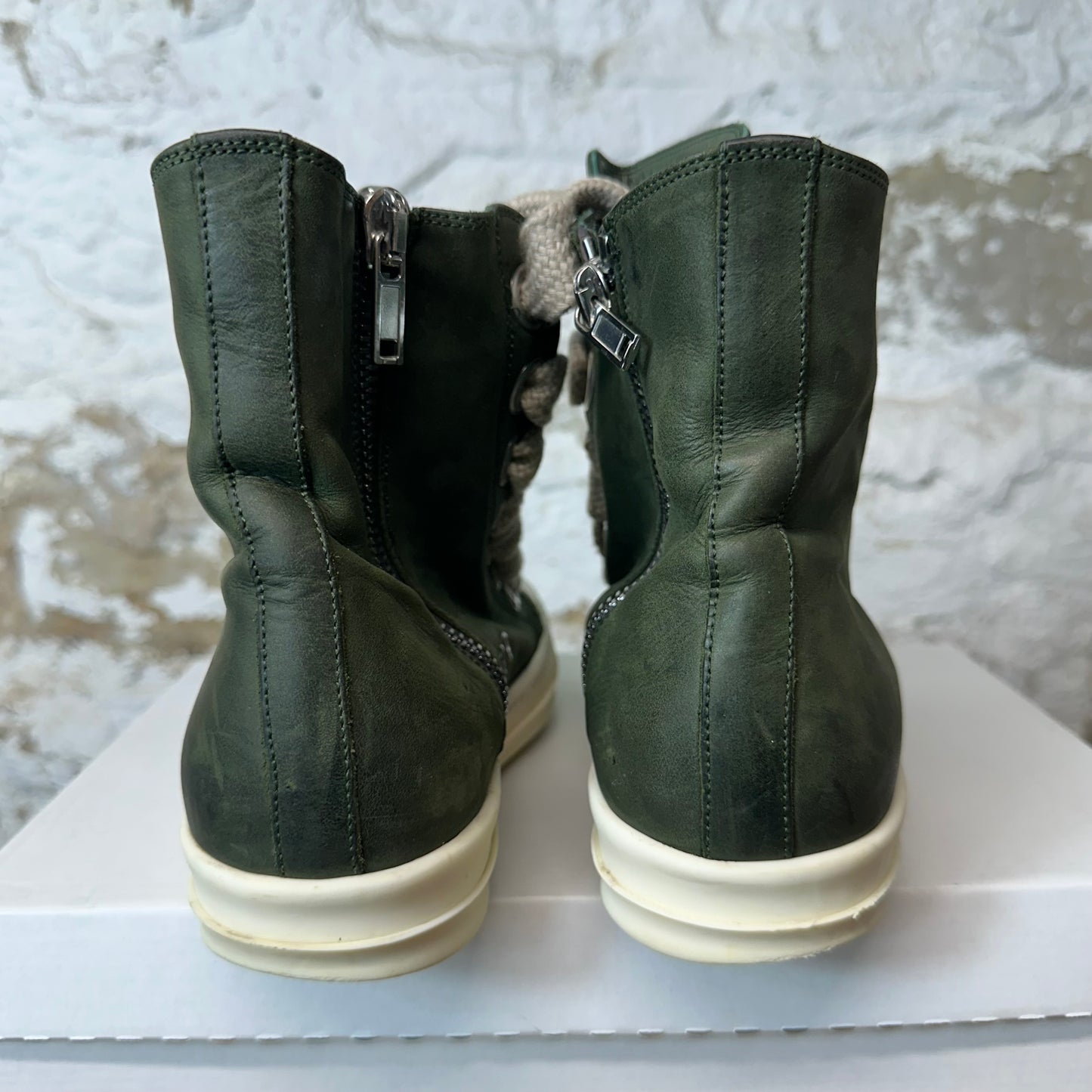 Rick Owens High Jumbo Lace Moss Milk Sneaker Sz 7.5 (40.5)