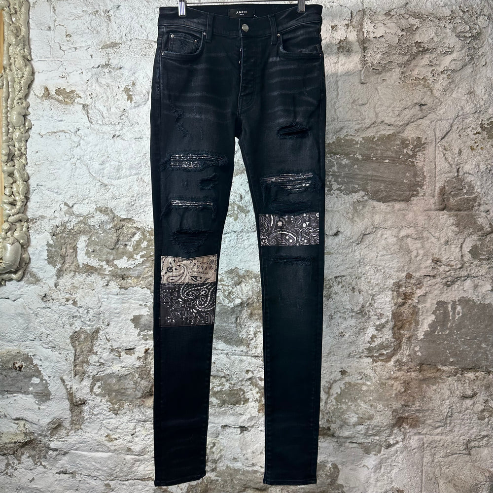 Amiri MX1 Grey Art Patch Black Denim Jeans Sz 29