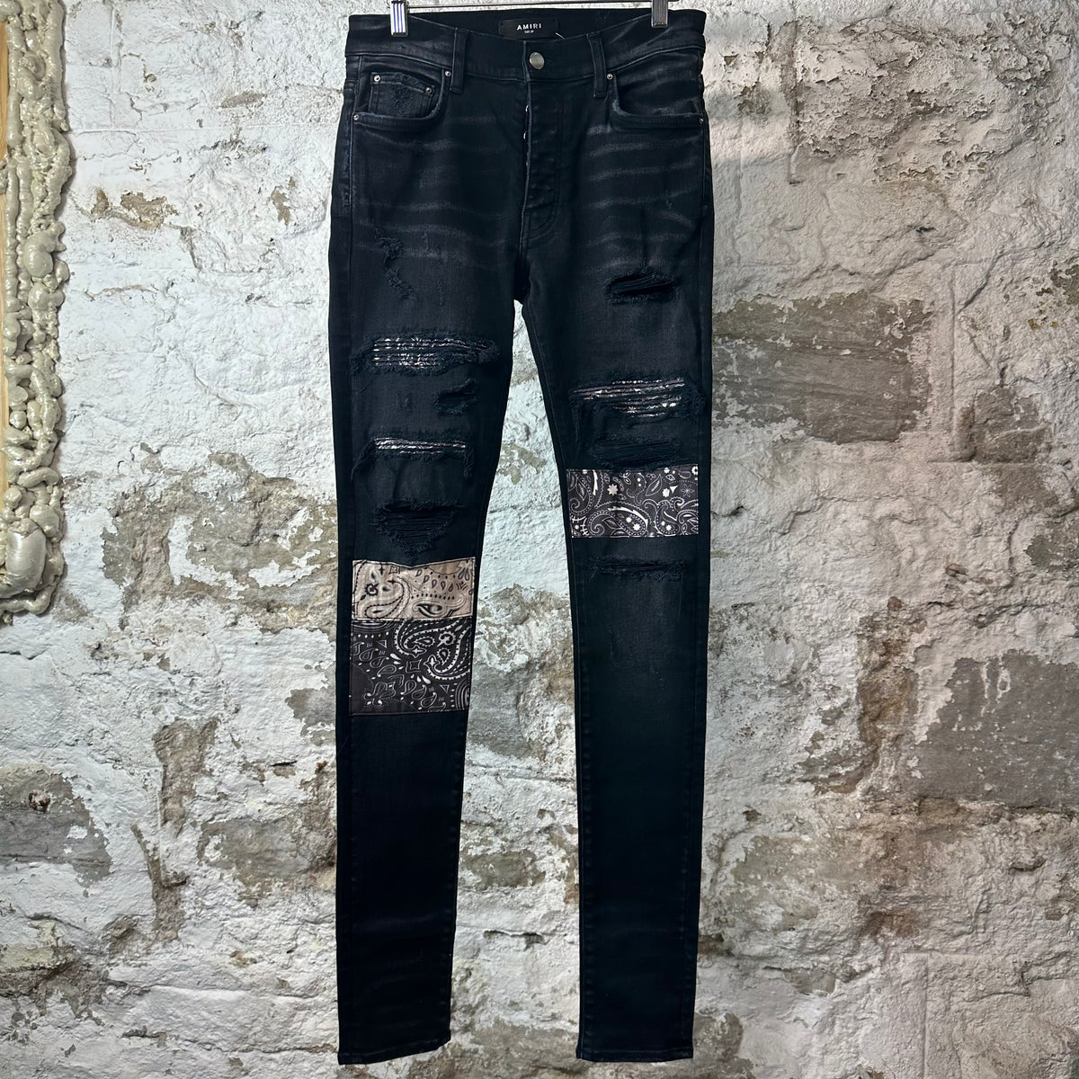 Amiri MX1 Grey Art Patch Black Denim Jeans Sz 29