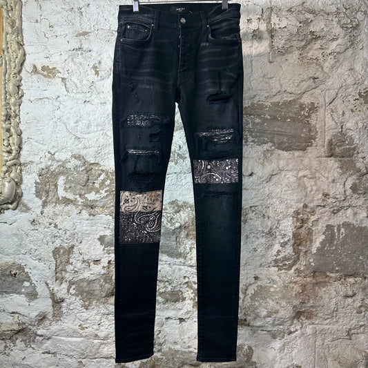 Amiri MX1 Grey Art Patch Black Denim Jeans Sz 29