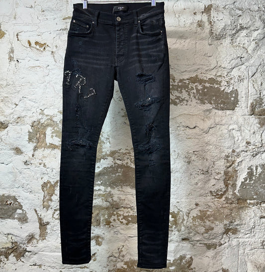 Amiri Old English Spell Black Denim Jeans Sz 28