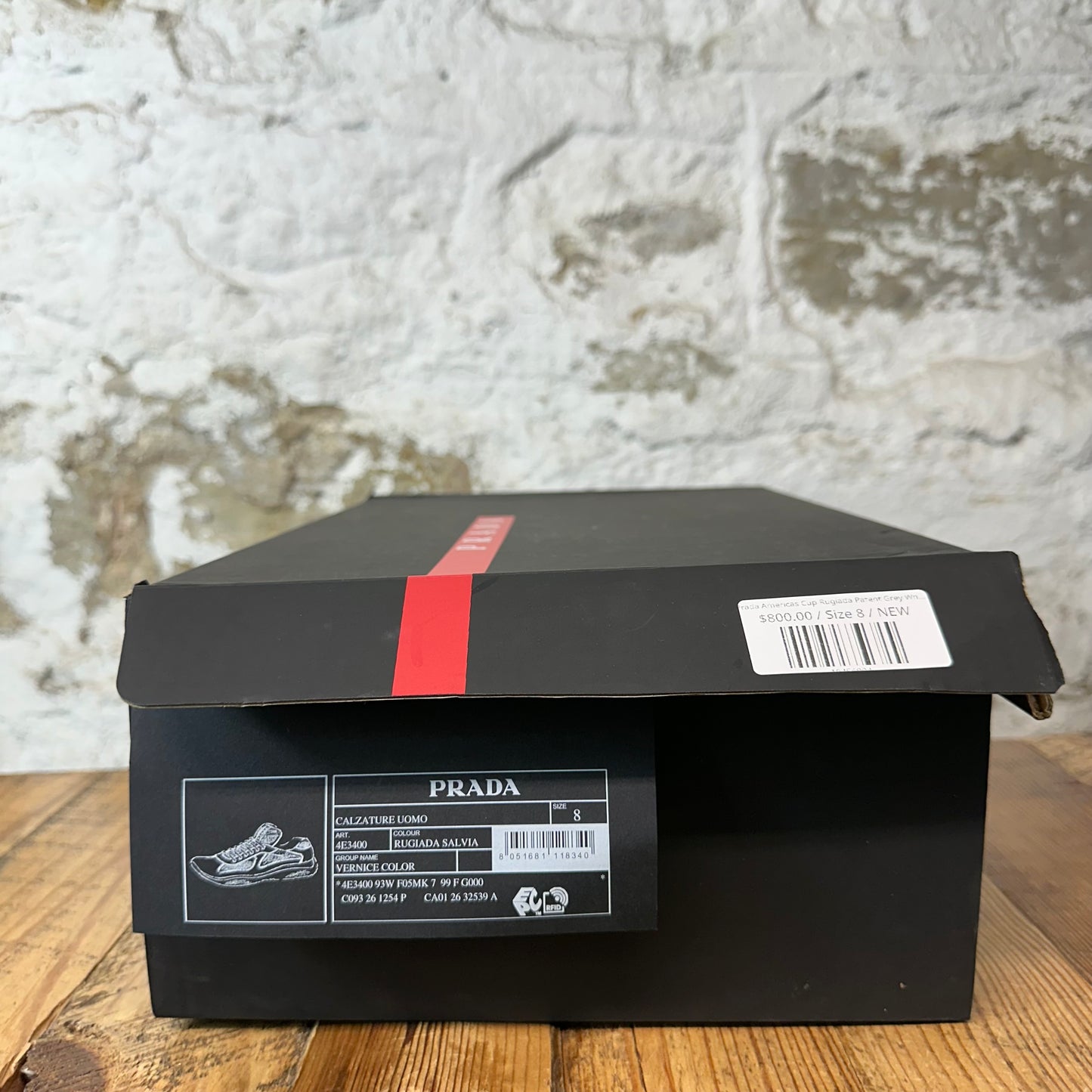 Prada Americas Cup Rugiada Patent Grey White Sneaker Sz 8 DS