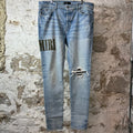Amiri MX1 Camo Spell Blue Denim Jeans Sz 40