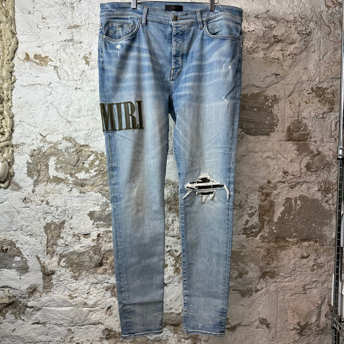 Amiri MX1 Camo Spell Blue Denim Jeans Sz 40