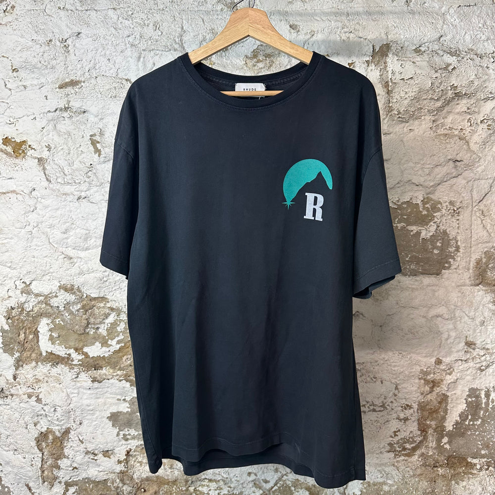 Rhude Green Moon Logo Black T-Shirt Sz M