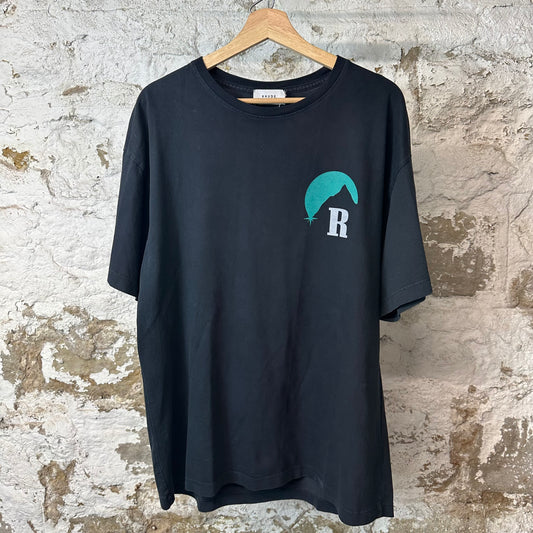Rhude Green Moon Logo Black T-Shirt Sz M