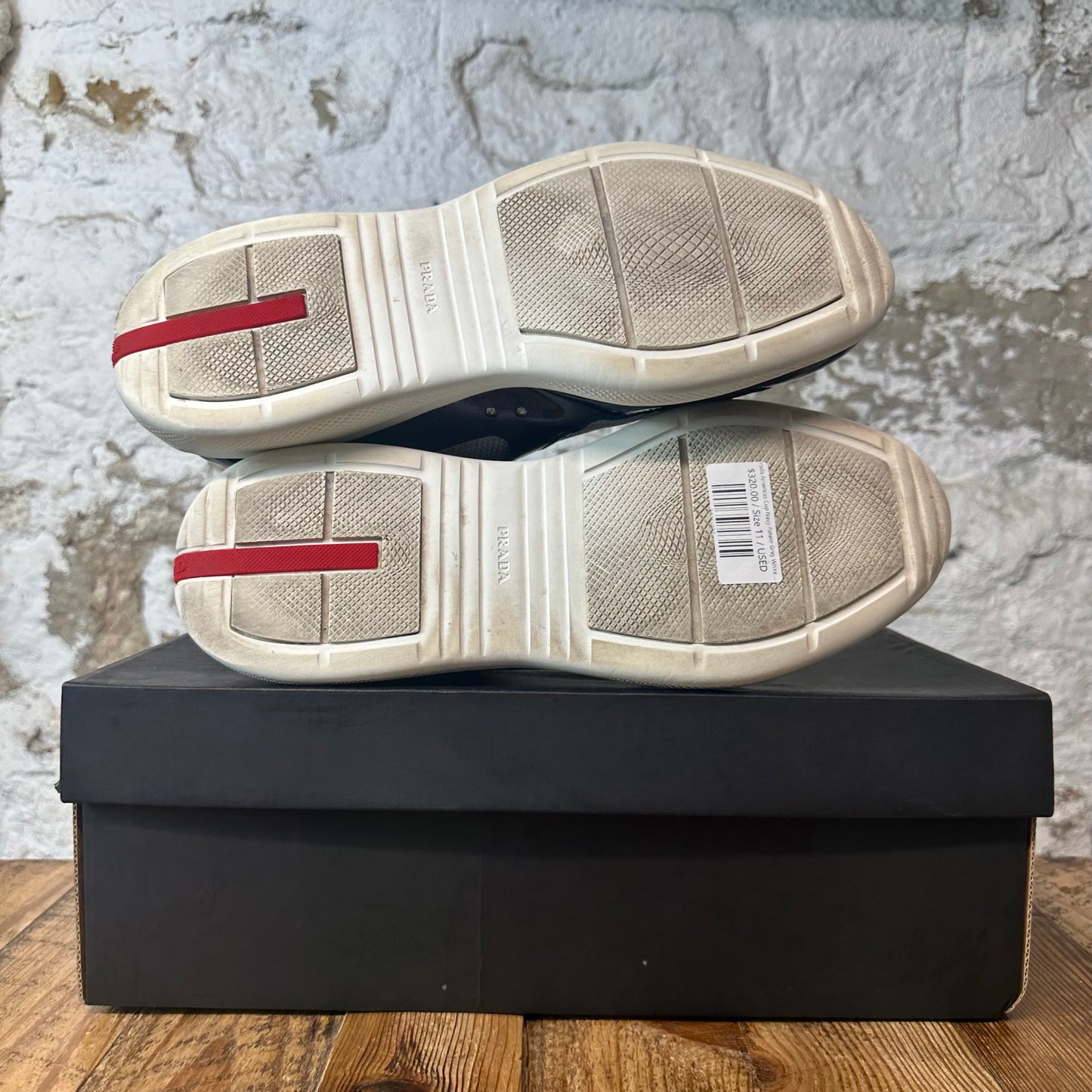 Prada Americas Cup Navy Patent Grey White Sneaker Sz 11