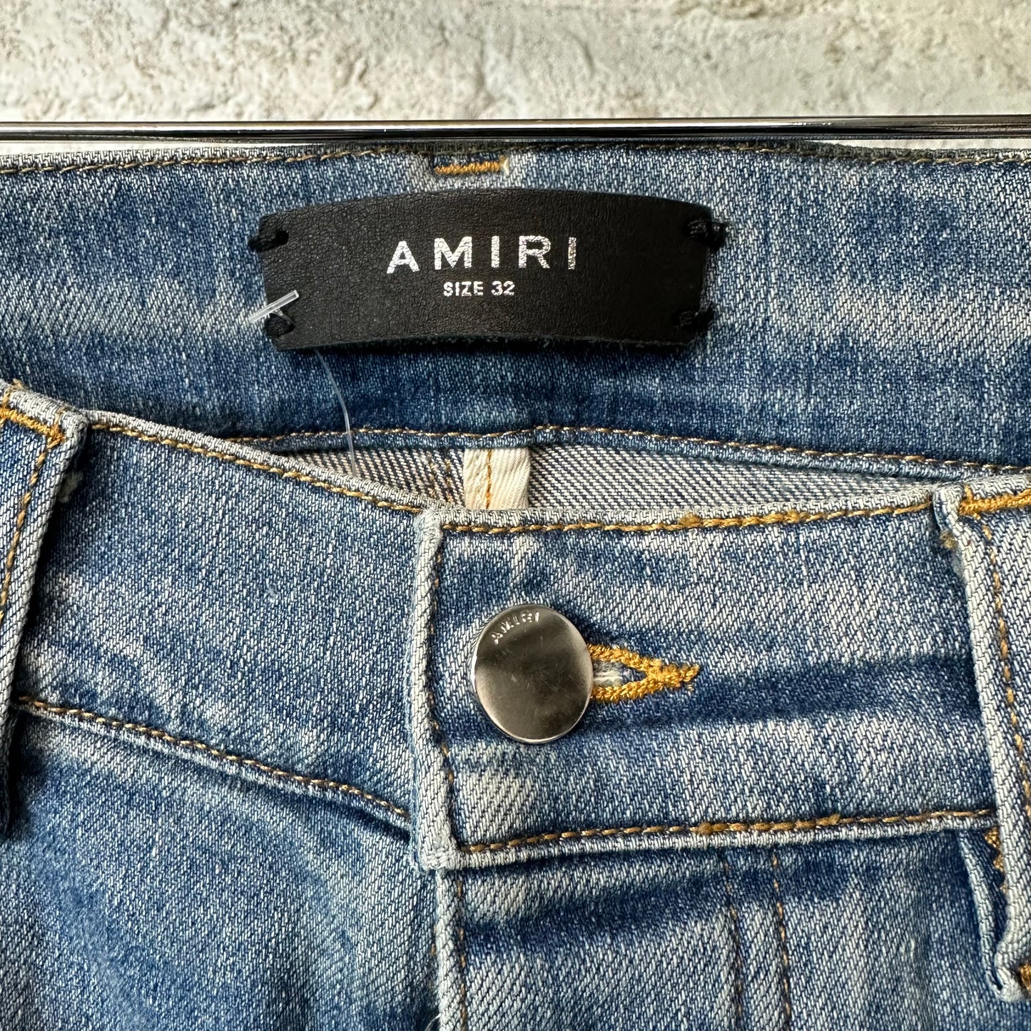 Amiri MX1 Cream Suede Blue Denim Jeans Sz 32