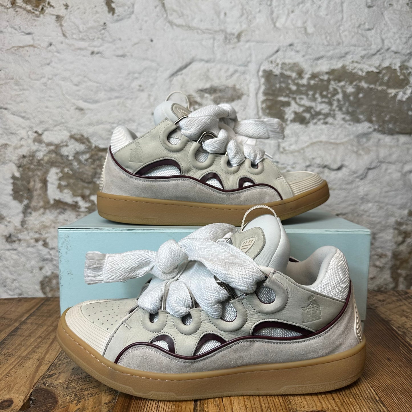 Lanvin Curb White Lace Maroon Grey Sneaker Sz 13 (46)