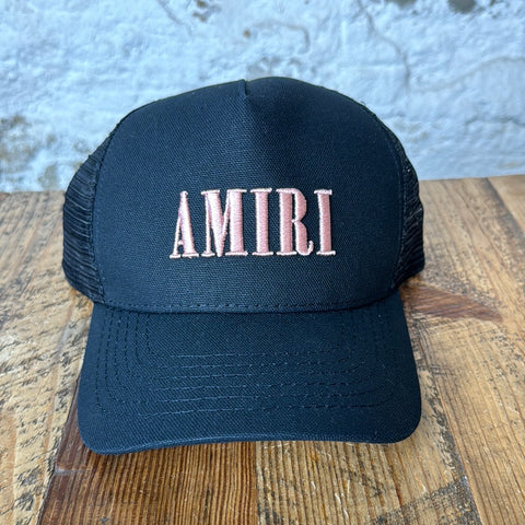 Amiri Peach Spellout Black Trucker Hat DS