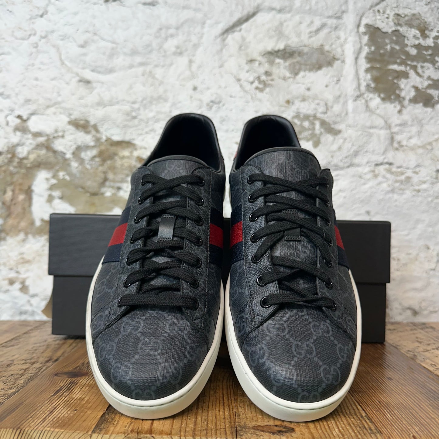 Gucci Black Monogram Red Tab Ace Sneaker Sz 10