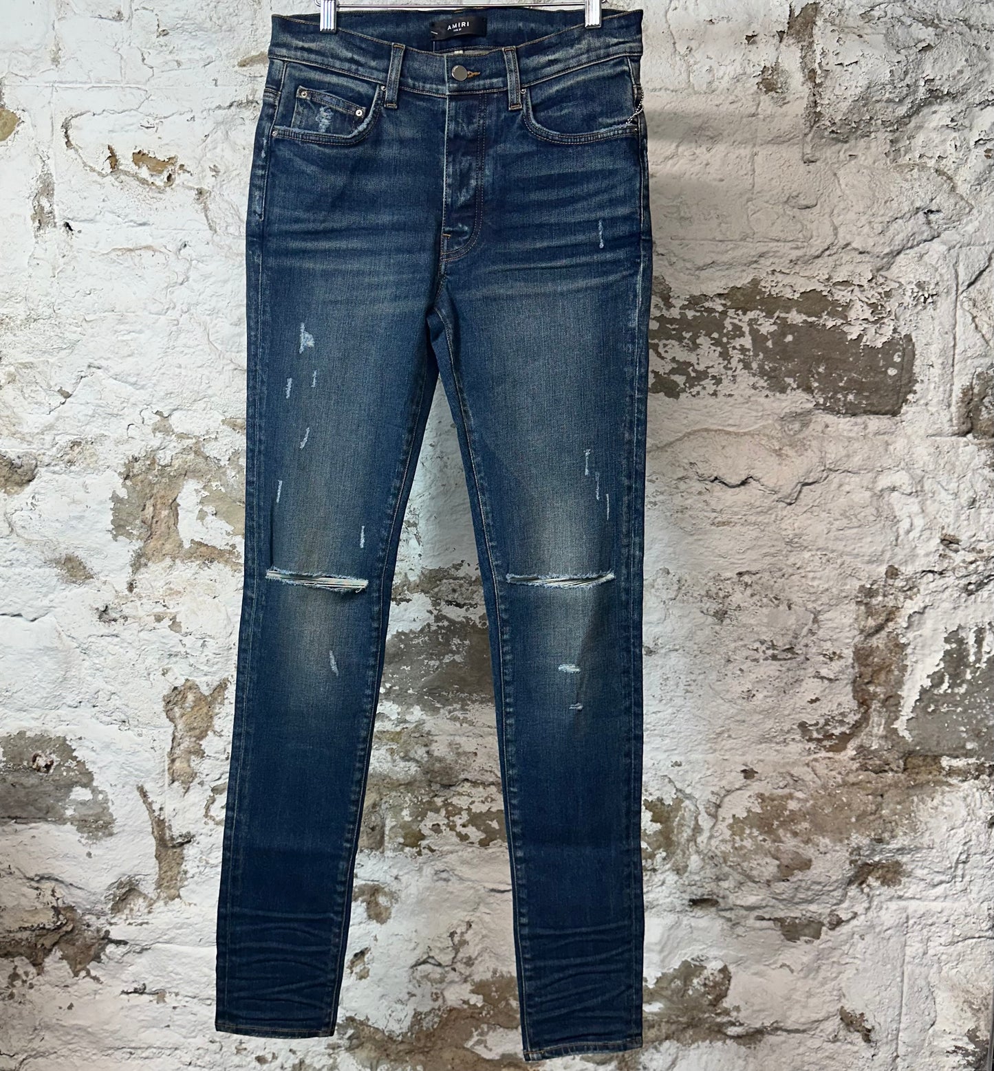 Amiri Knee Rip Dark Blue Denim Jeans
