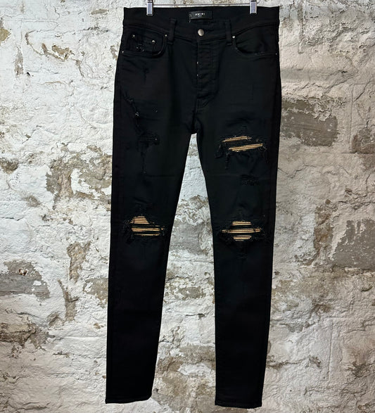 Amiri MX1 Gold Patch Black Denim Jeans Sz 34