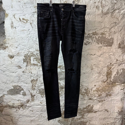 Amiri Distress Spell Black Denim Jeans Sz 34