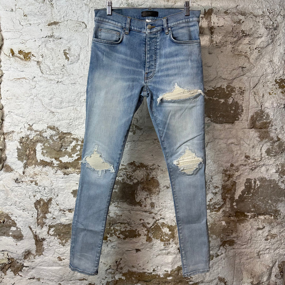 Amiri MX1 Cream Suede Blue Denim Jeans Sz 30