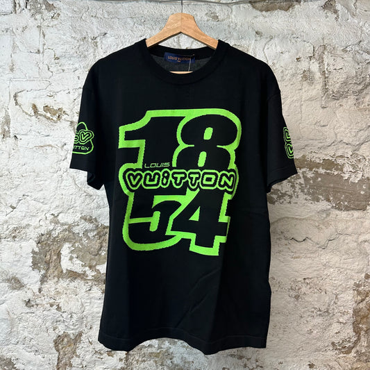 Louis Vuitton 1854 Intarsia Green Logo T-shirt Black Sz S (Hole)