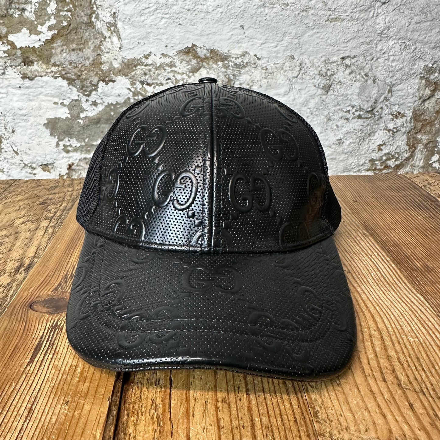 Gucci Black GG Monogram Embossed Hat Sz L