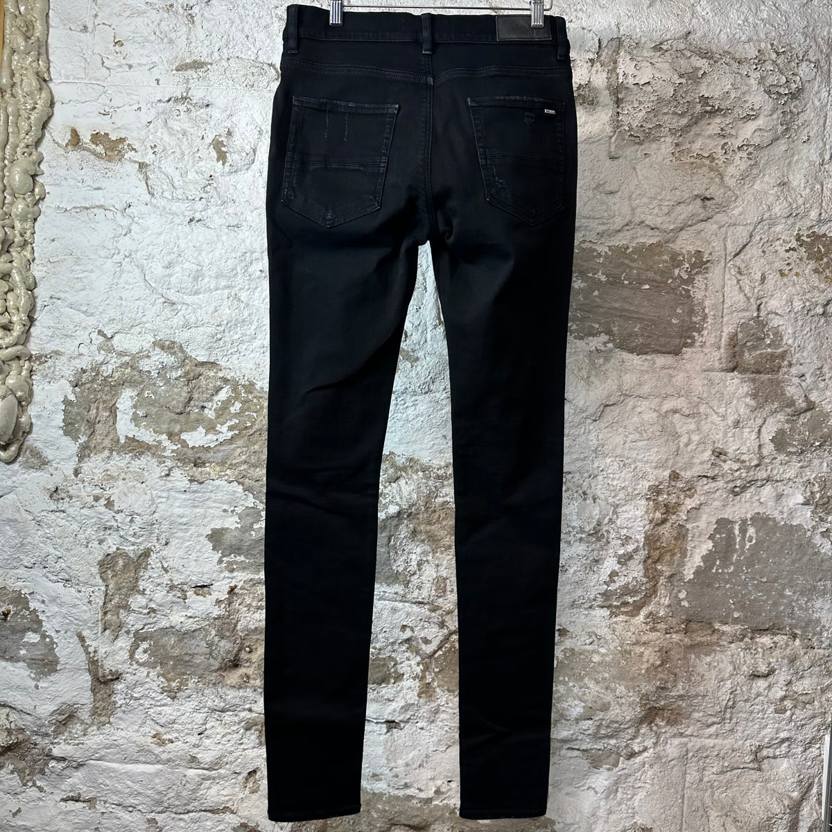 Amiri MX1 Black Leather Black Denim Jeans Sz 30