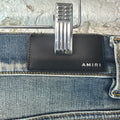 Amiri MX1 Black Leather Dirty Blue Denim Jeans Sz 34