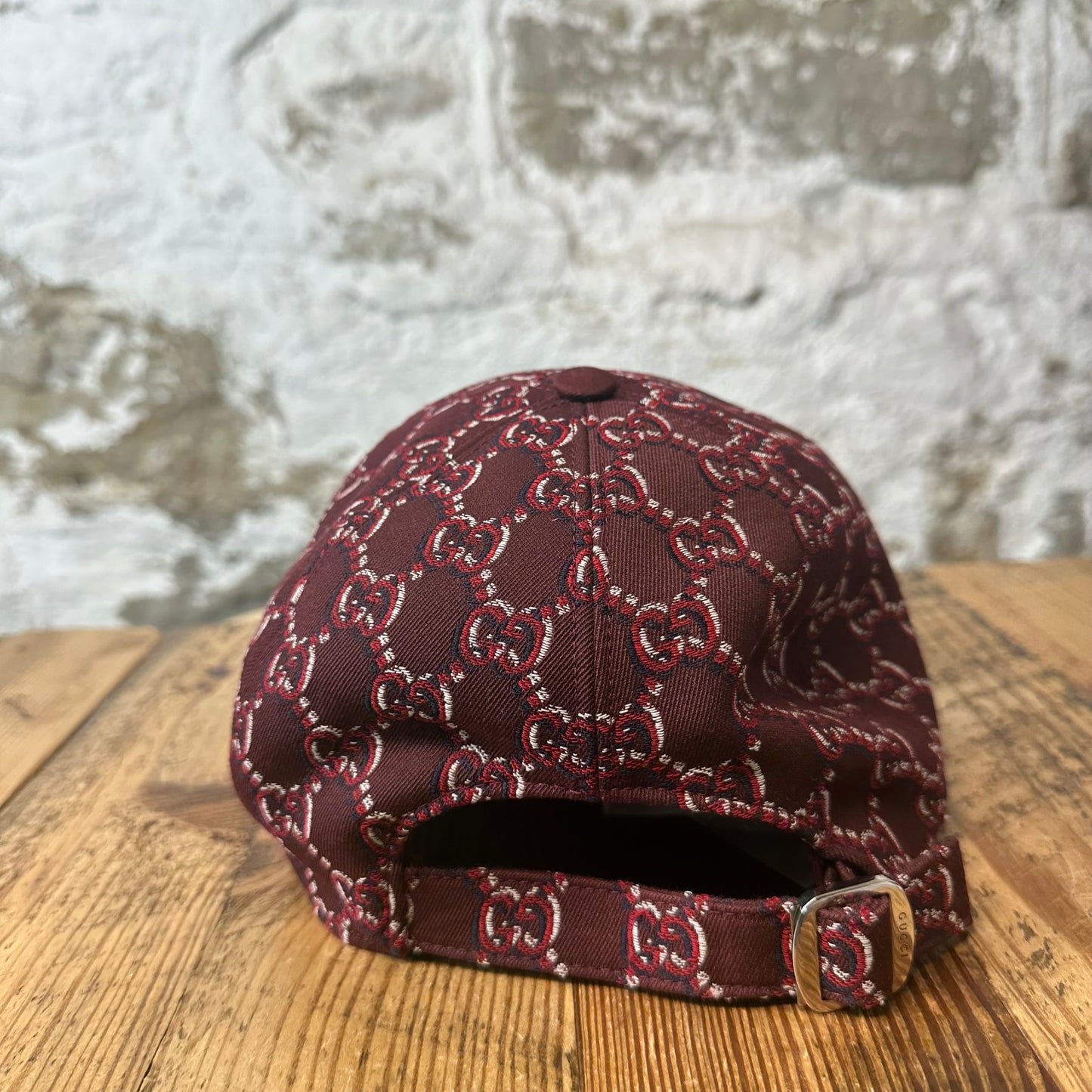 Gucci Red GG Monogram Maroon Hat Sz L