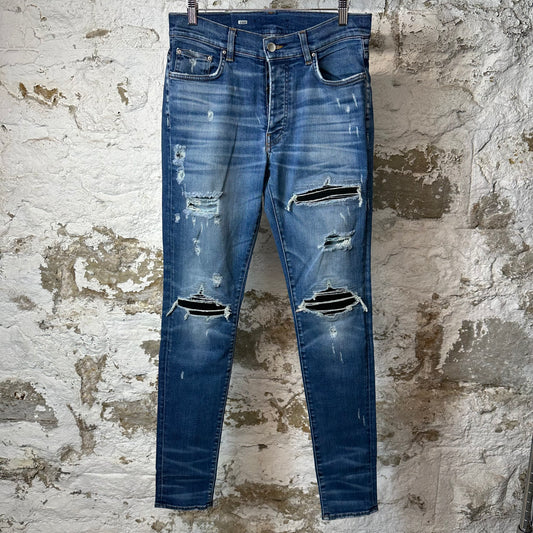 Amiri MX1 Black Suede Blue Denim Jeans Sz 32