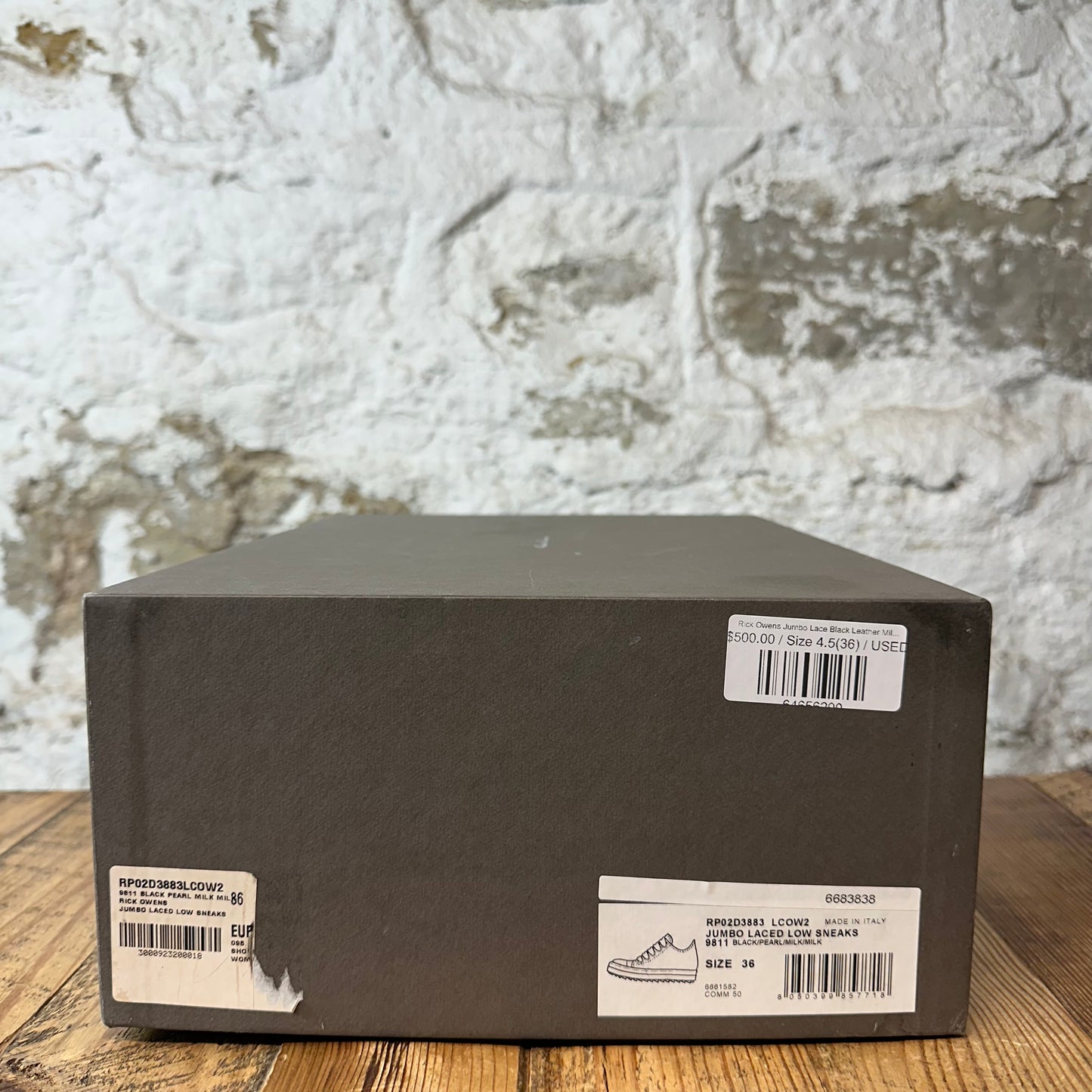 Rick Owens Jumbo Lace Black Leather Milk Sneaker Sz 4.5 (36)