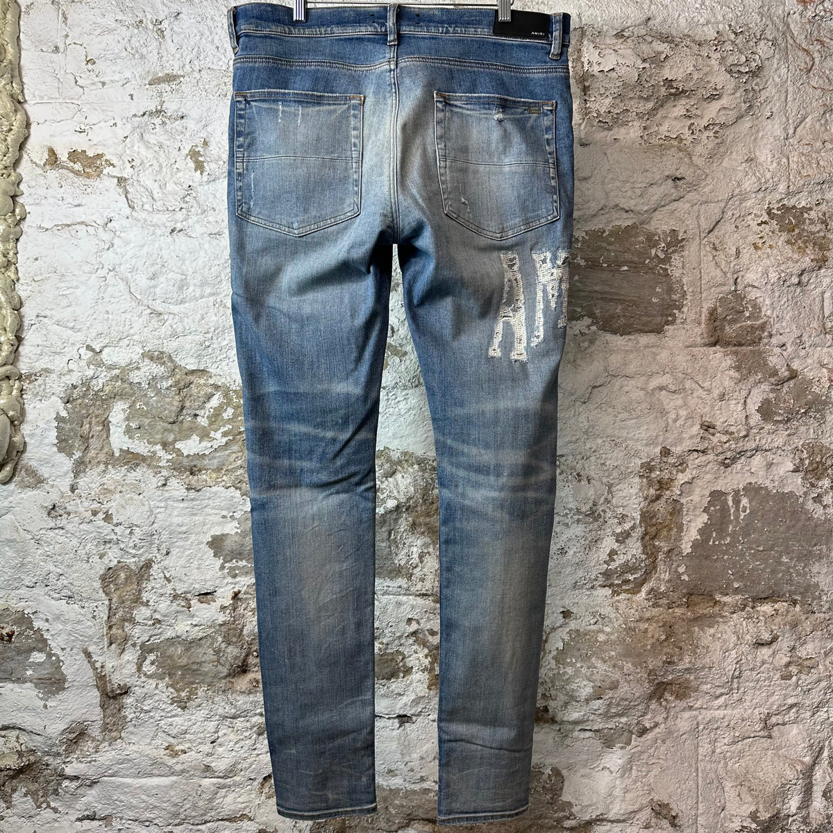 Amiri Distressed Side Spell Blue Denim Jeans Sz 36