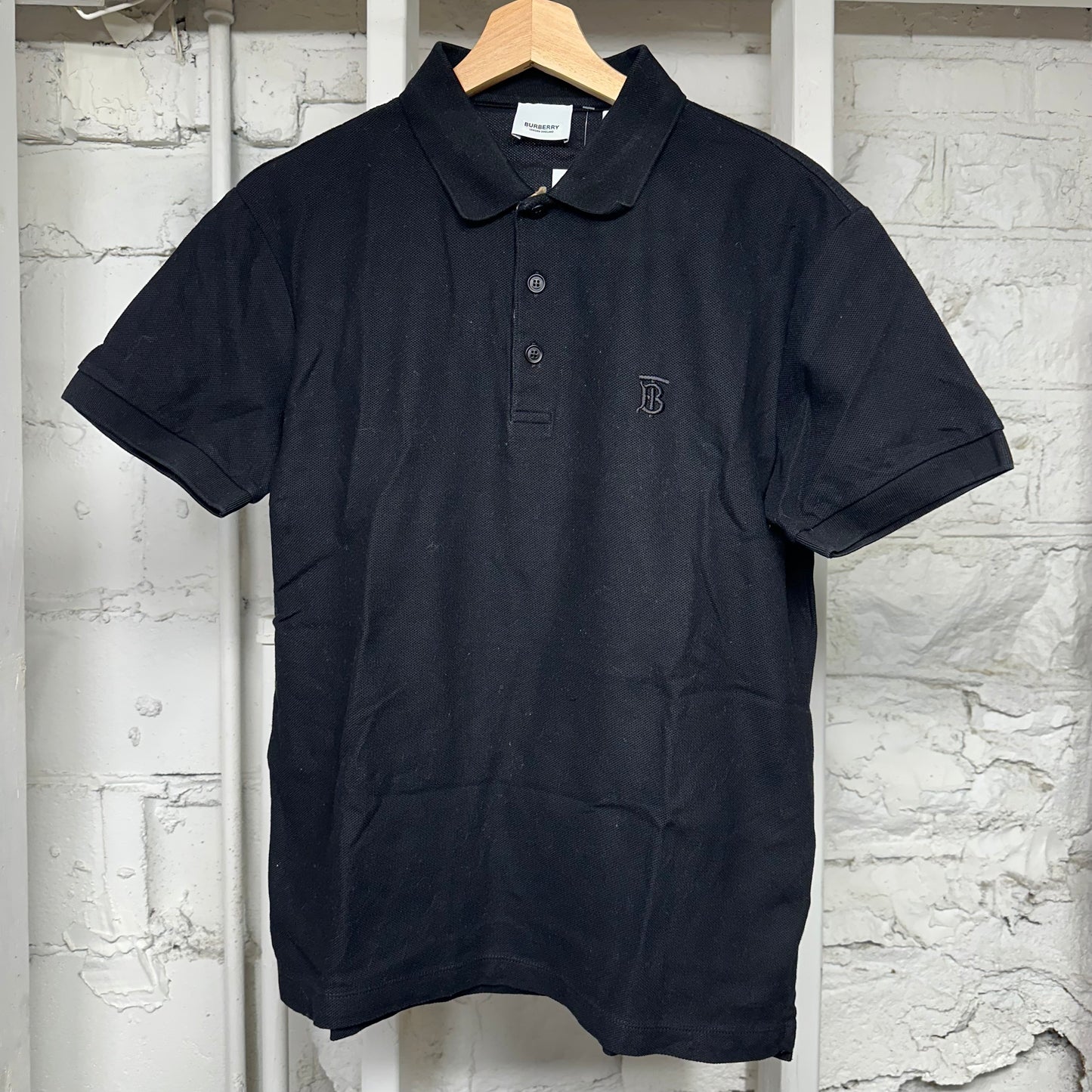 Burberry Eddie Pique Polo T-Shirt Black Sz S