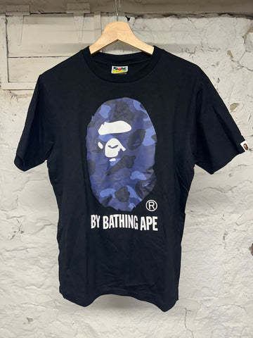 Bape Blue Camo Ape Head T-shirt Black Sz M