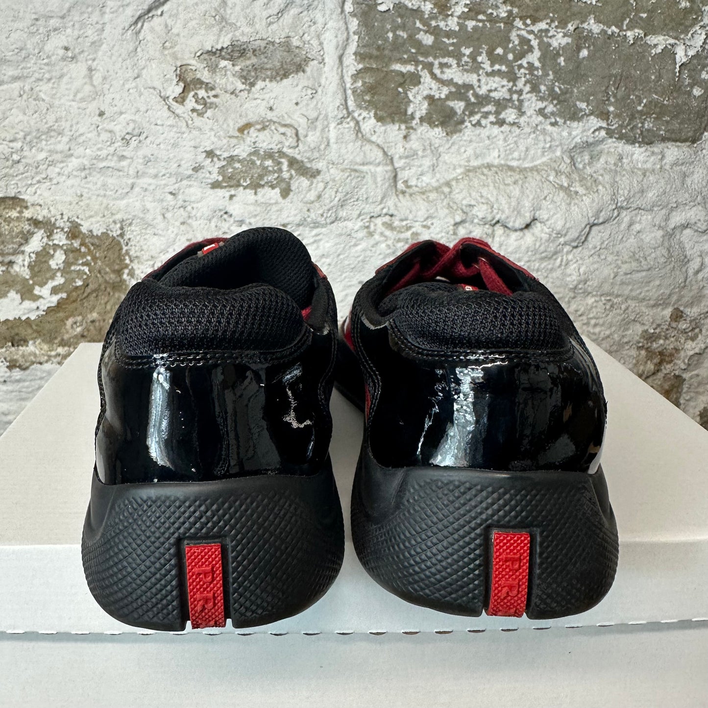 Prada Americas Cup Red Patent Black Sneaker Sz 7.5