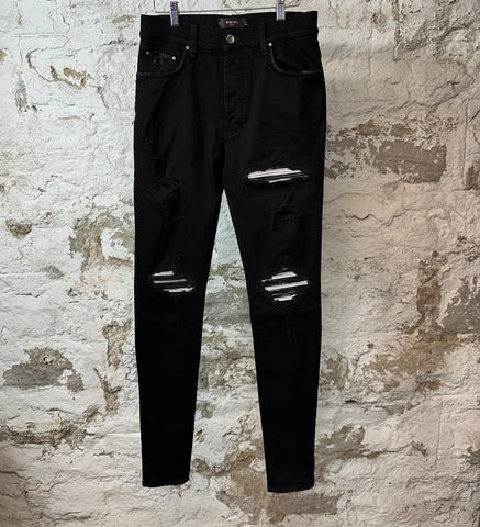 Amiri MX1 Silver Patch Black Denim Jeans Sz 34 (32)