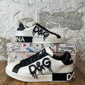 Dolce Gabbana Melting Logo Black White Portofino Sneaker Sz 8