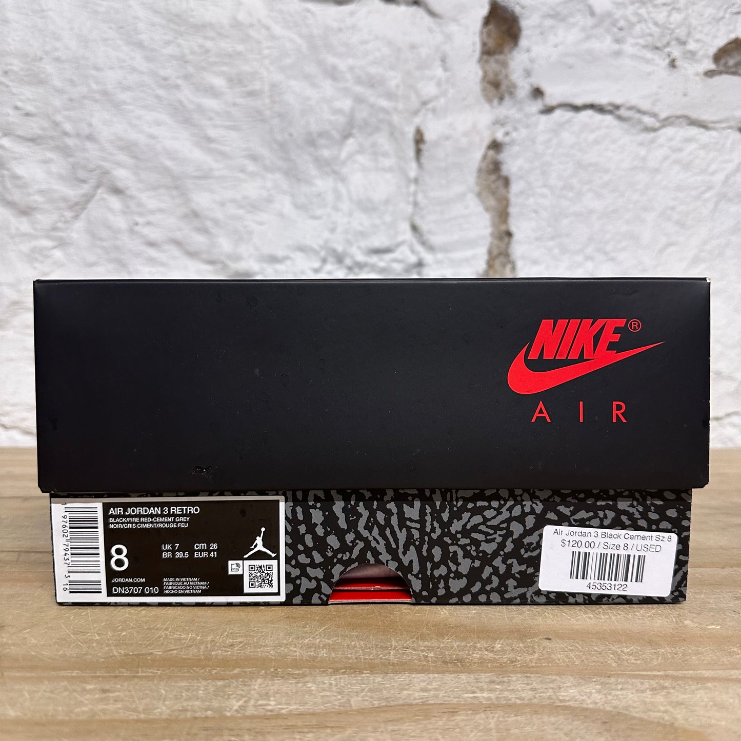 Air Jordan 3 Black Cement Sz 8