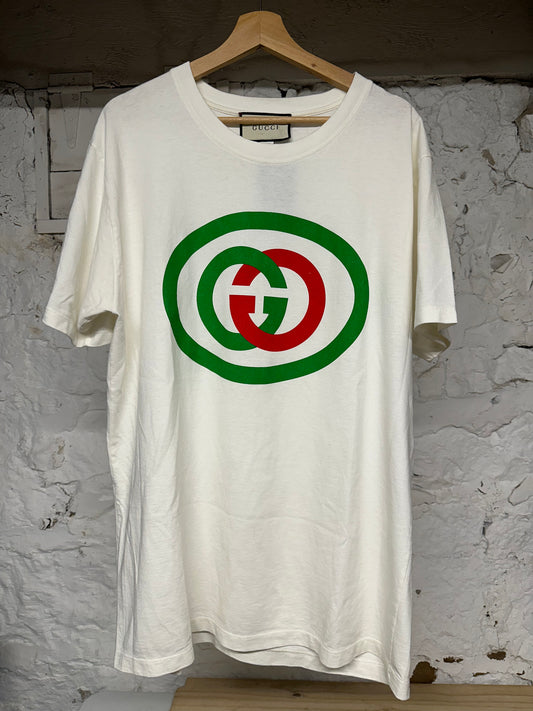Gucci GG Logo White T-Shirt Sz M