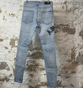 Amiri Black Old English Spell Blue Denim Jeans Sz 30