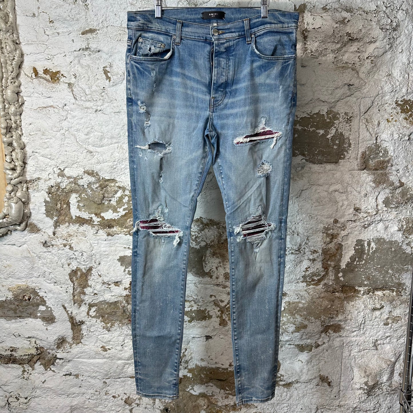 Amiri MX1 Cracked Pink Blue Denim Jeans Sz 36