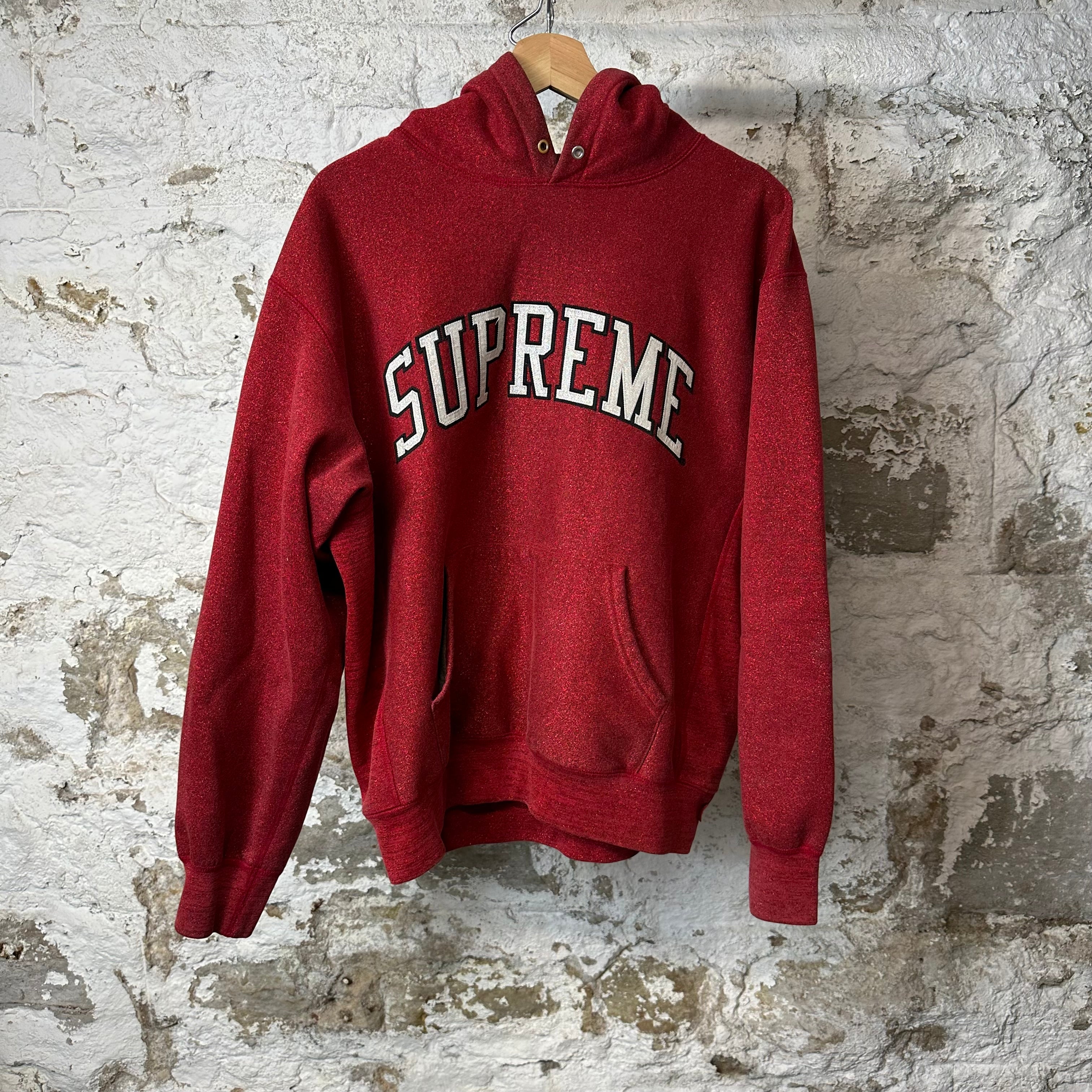 Supreme Grey Spellout Red Sparkle Hoodie Sz M