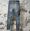 Amiri Embroidered Reaper Logo Blue Denim Jeans Sz 30