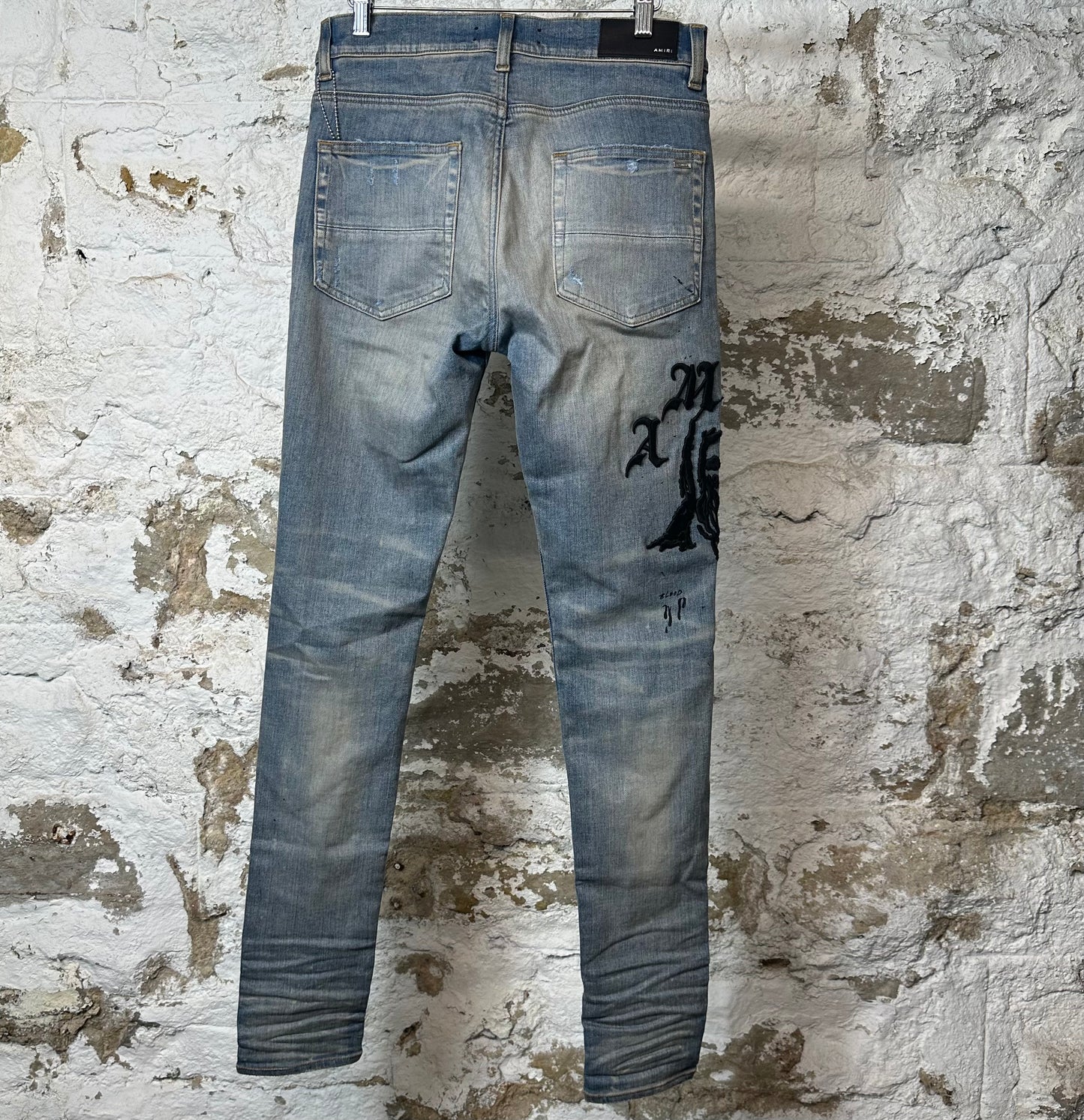 Amiri Embroidered Reaper Logo Blue Denim Jeans Sz 30