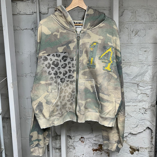 Vale Cheetah Green Camo Zip Up Hoodie Sz L